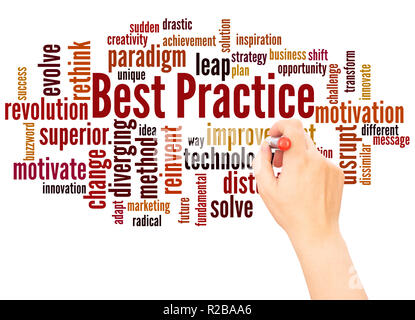 Best Practice word cloud hand writing concept on white background. Stock Photo