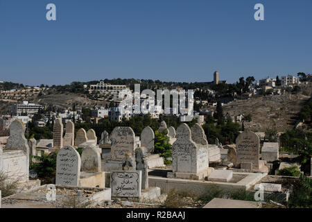 View of Mount of Olives from al-Yusufiye Cemetery a large Muslim graveyard adjacent to the Eastern Walls of the Old City near Lion's or St Stephen's Gate in East Jerusalem Israel Stock Photo