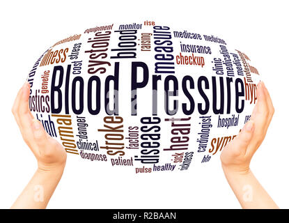 Blood Pressure word cloud hand sphere concept on white background. Stock Photo