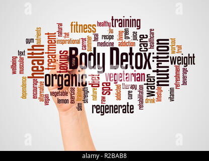 Body Detox word cloud and hand with marker concept on white background. Stock Photo