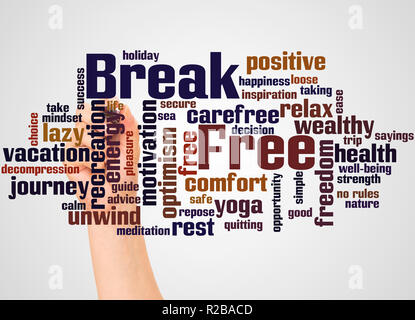 Break Free word cloud and hand with marker concept on white background. Stock Photo