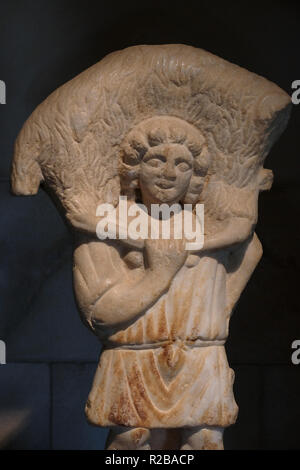 Marble statue from the Byzantine period 4th-5th century CE depicting a young shepherd carrying a lamb on his shoulders found in Gaza displayed at the Rockefeller Museum, that houses a large collection of artifacts unearthed in archaeological excavations conducted in Mandate Palestine, in the 1920s and 1930s located in East Jerusalem Israel Stock Photo