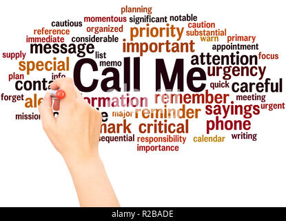 Call Me word cloud hand writing concept on white background. Stock Photo