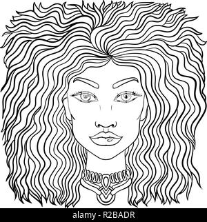 Doodle girls face. Womens portrait for adult coloring book. Vector ...