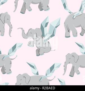 Cute baby seamless pattern. Magic elephants seamless background. Stock Vector