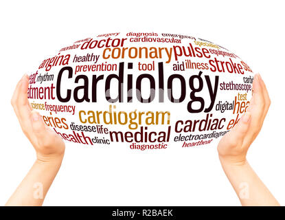 Cardiology word cloud hand sphere concept on white background. Stock Photo