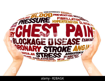 Chest pain word cloud hand sphere concept on white background. Stock Photo