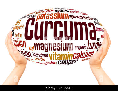 Curcuma word cloud hand sphere concept on white background. Stock Photo