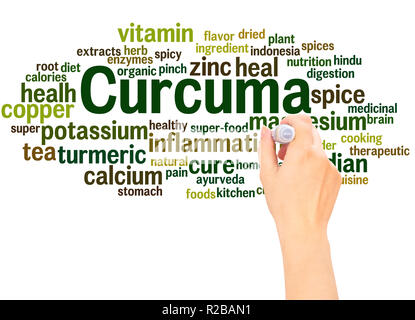 Curcuma word cloud hand writing concept on white background. Stock Photo