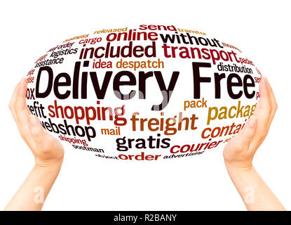 Delivery Free word cloud hand sphere concept on white background. Stock Photo
