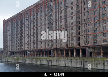 Derelict Victorian tobacco warehouse at the disused Stanley Dock on the Liverpool waterfront Stock Photo