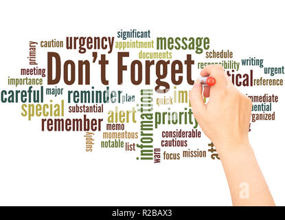 Don't Forget word cloud hand writing concept on white background. Stock Photo