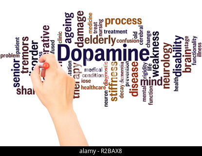 Dopamine word cloud hand writing concept on white background. Stock Photo