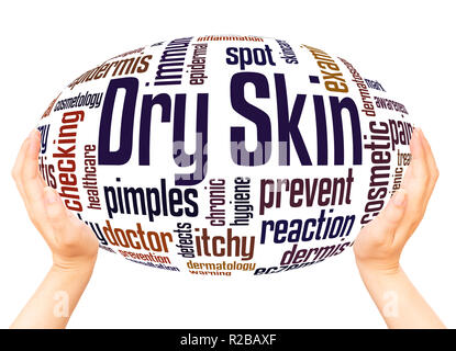 Dry Skin word cloud hand sphere concept on white background. Stock Photo