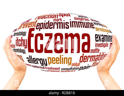 Eczema word cloud hand sphere concept on white background. Stock Photo