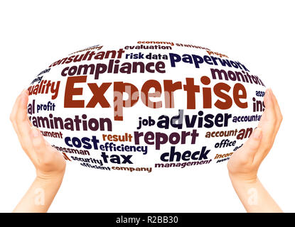 Expertise word cloud hand sphere concept on white background. Stock Photo