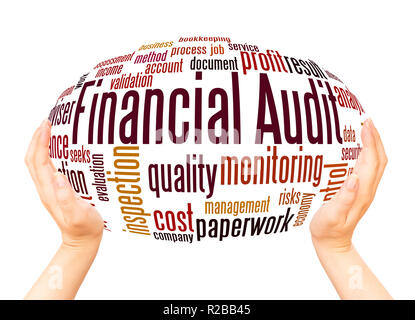 Financial audit word cloud hand sphere concept on white background. Stock Photo
