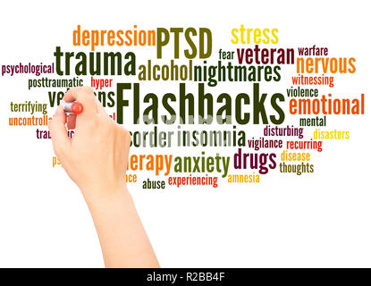 Flashbacks word cloud hand writing concept on white background. Stock Photo