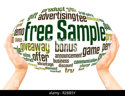 Free Sample word cloud hand sphere concept on white background. Stock Photo