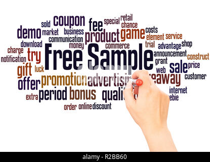 Free Sample word cloud hand writing concept on white background. Stock Photo