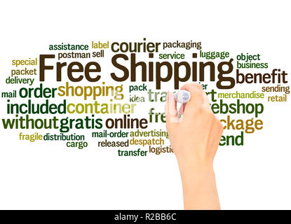 Free Shipping word cloud hand writing concept on white background. Stock Photo