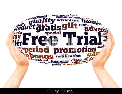 Free Trial word cloud hand sphere concept on white background. Stock Photo