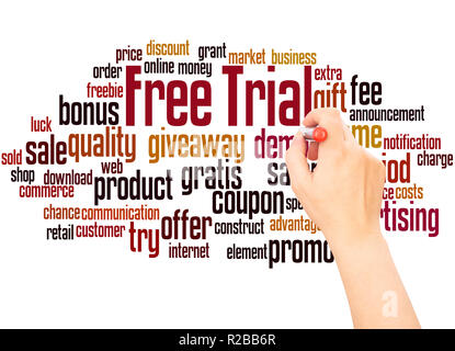 Free Trial word cloud hand writing concept on white background. Stock Photo