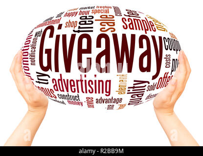 Giveaway word cloud hand sphere concept on white background. Stock Photo
