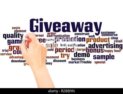 Giveaway word cloud hand writing concept on white background. Stock Photo