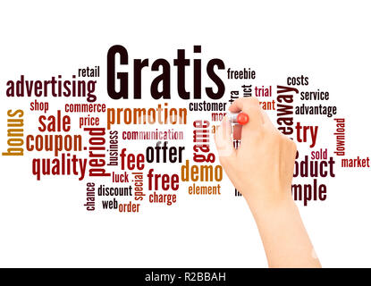 Gratis word cloud hand writing concept on white background. Stock Photo
