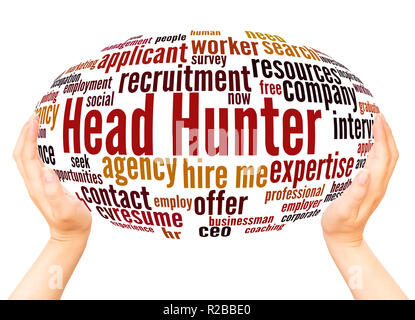 Head Hunter word cloud hand sphere concept on white background. Stock Photo