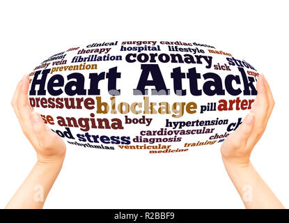 Heart Attack word cloud hand sphere concept on white background. Stock Photo