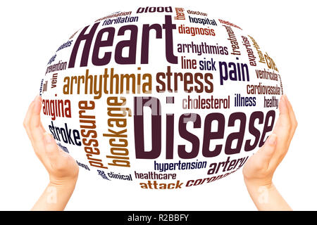 Heart Disease word cloud hand sphere concept on white background. Stock Photo