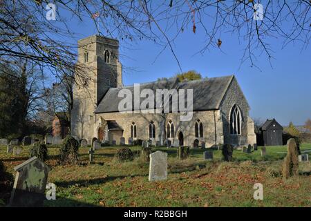 Barnham Suffolk country village in November on 100 anniversary of the end of first world war church decorated with hand made poppies Stock Photo