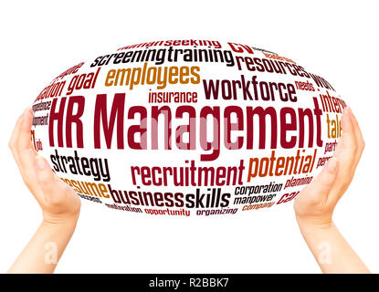 HR management word cloud hand sphere concept on white background. Stock Photo