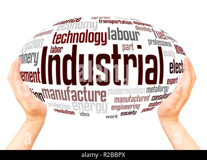 Industrial word cloud hand sphere concept on white background. Stock Photo