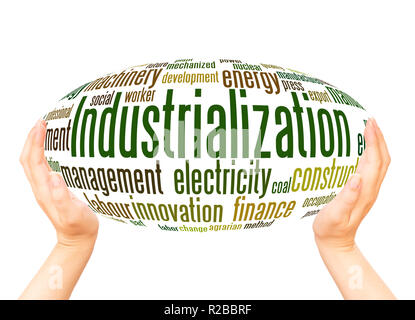 Industrialization word cloud hand sphere concept on white background. Stock Photo