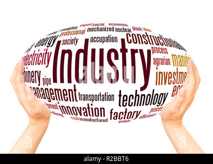Industry word cloud hand sphere concept on white background. Stock Photo