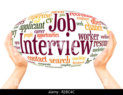 Job Interview word cloud hand sphere concept on white background. Stock Photo