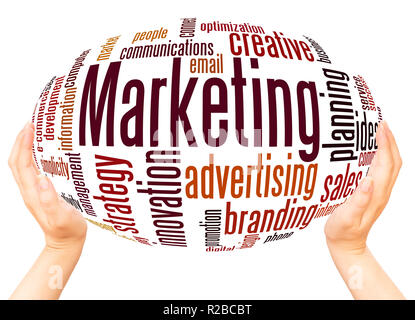 Marketing word cloud hand sphere concept on white background. Stock Photo