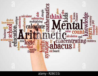 Mental Arithmetic word cloud and hand with marker concept on white background. Stock Photo