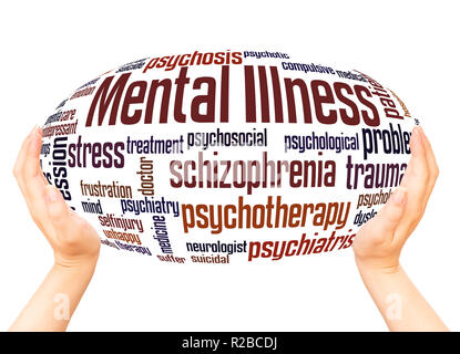 Mental Illness word cloud hand sphere concept on white background. Stock Photo