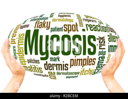 Mycosis word cloud hand sphere concept on white background. Stock Photo