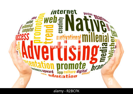Native Advertising word cloud hand sphere concept on white background. Stock Photo