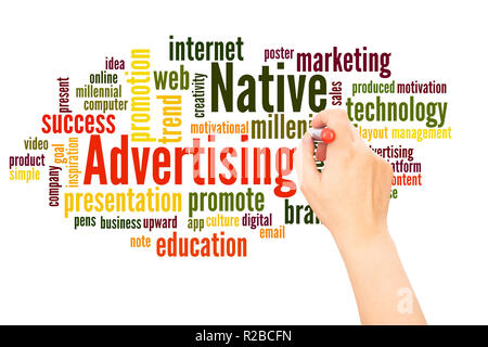 Native Advertising word cloud hand writing concept on white background. Stock Photo