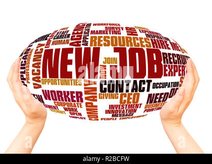 New Job word cloud hand sphere concept on white background. Stock Photo