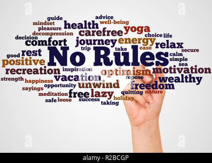 No Rules word cloud and hand with marker concept on white background. Stock Photo