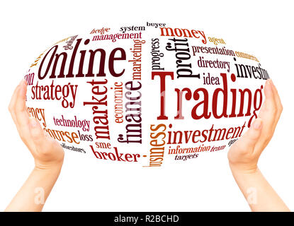 Online Trading word cloud hand sphere concept on white background. Stock Photo