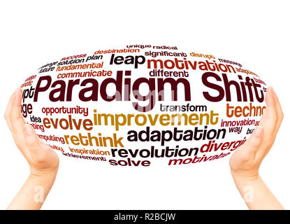 Paradigm Shift word cloud hand sphere concept on white background. Stock Photo