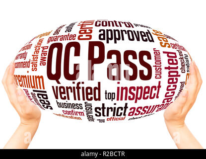 QC pass word cloud hand sphere concept on white background. Stock Photo